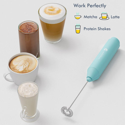 Powerful Milk Frother Handheld Foam Maker, Mini Whisk Drink Mixer for Coffee, Cappuccino, Latte, Matcha, Hot Chocolate, With Stand, Aqua...