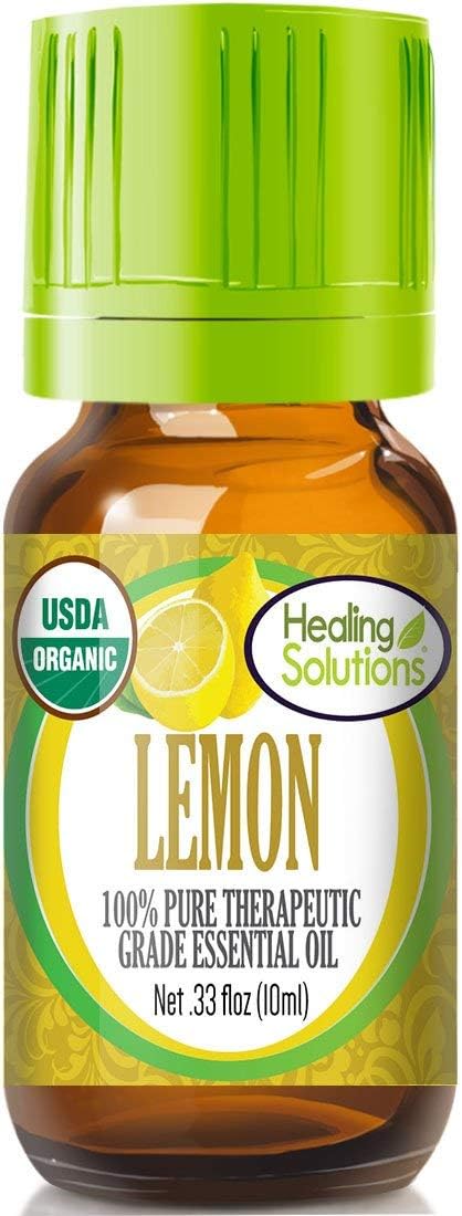 Healing Solutions Lemon Essential Oil (0.33 oz / 10ml) – Organic, Pure, Undiluted – for Cleaning, Diffuser, & Aromatherapy – Lemon Therapeutic Ess...