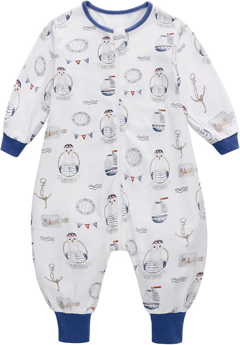 Baby Sleeping Bag with Feet, Summer Toddler Sleeping Sack with Legs Long Sleeves,Baby Wearable Blanket Sleep Sack 0.5 TOG (Seabird, 12-24 Months)...