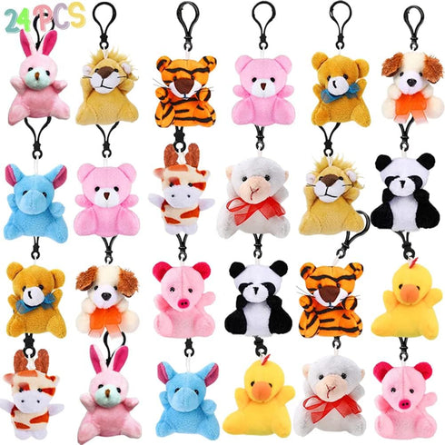 24 Pack Mini Plush Animals Toys, Small Stuffed Animal Plush Keychain Set for Goodie Bag Fillers, Easter Basket Stuffers, Easter Party Favors, Clas...