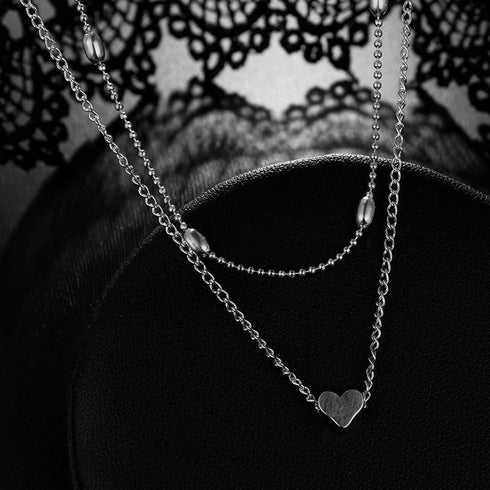 Love Heart Layered Choker Necklace Silver Simple Beads Pendant Necklace Simple Chain jewelry for Women...