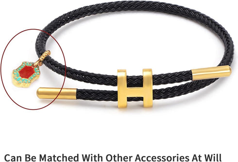 Simple Titanium Rope Steel Wire Bracelet with Adjustable Design Polished H Shape Buckle Bracelet Outdoor Casual Minimalist Fashion Gift for Women ...