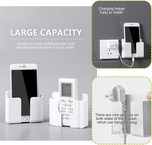 4PC Wall Mount Cell Phone Charging Holder, Black Adhesive Mobile Phone Wall Stand for Charger, Phone Holders for Shower Bed Wall......