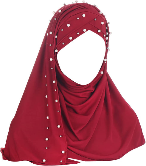 RARITYUS Women Muslim Hijab with Rhinestone Beads Soft Head Wrap Scarf Shawl Islamic Ramadan Long Hejab...