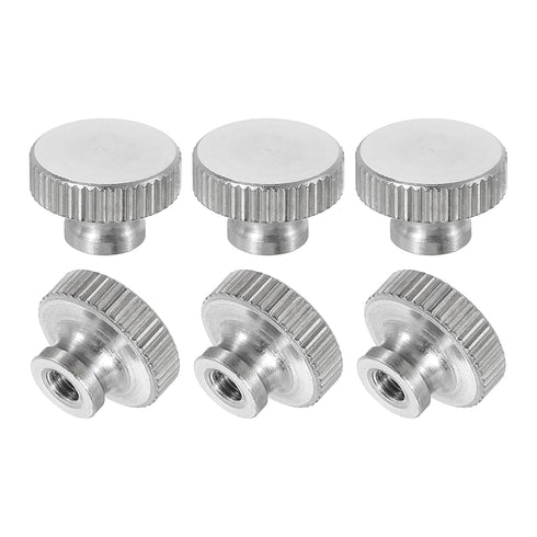 uxcell Knurled Thumb Nuts, 6Pcs M3 x D11mm x H7mm Stainless Steel Round Knobs Fasteners Blind Hole Hand Screw Nut Silver for 3D Printer Parts, Mac...