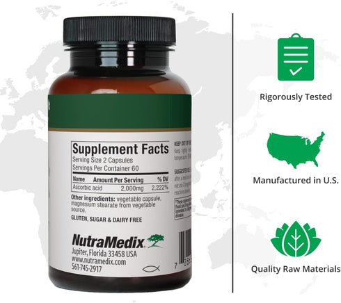 NutraMedix Vitamin C 1000mg - Antioxidants Supplement for Immune Support & Heart Health - Vitamin C from Ascorbic Acid - Vegan, Non-GMO (120 Veget...
