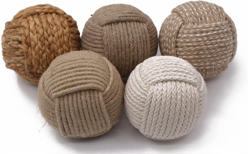 Roorkee Instruments 5pcs 2.5 Inch Rustic Nautical Decorative Spherical Natural Jute Rope Cotton Ball Home Tabletop Décor Vase & Tray Bowl Filler...