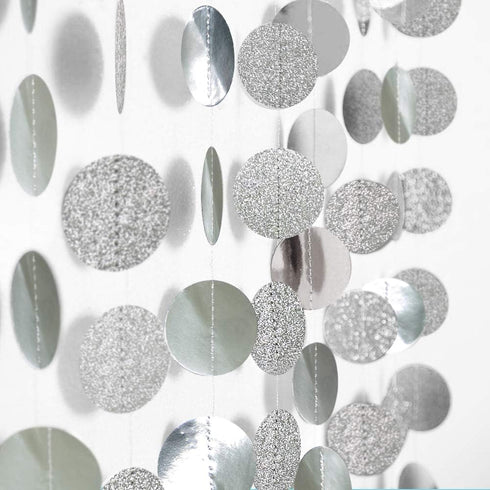 Cheerland Glitter Silver Circle Dot Garlands Metallic Silver Party Decorations Hanging Circle Banner Streamer Backdrop Decor Wedding Birthday Bday...