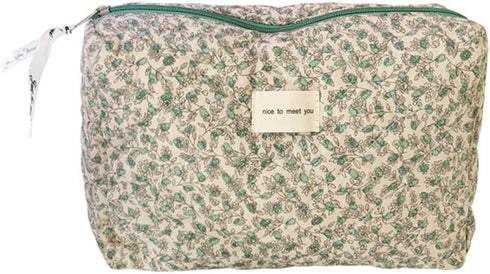 Makeup Bag Cotton Travel Cosmetic Bag Cute Pouch Toiletry Bag Quilted Floral Organizer Bag Large Capacity Coquette Aesthetic Portable Storage Zipp...