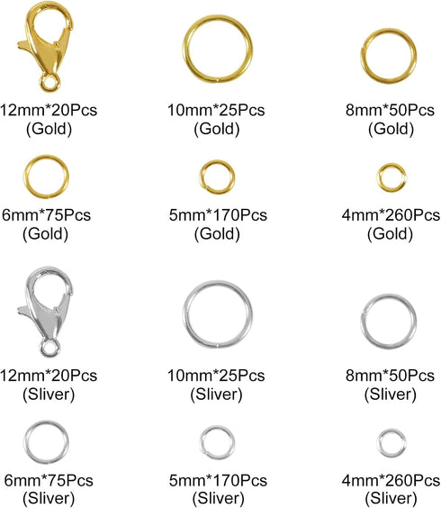 Jump Rings for Jewelry Making Kit, 1200 pcs Open Jump Rings Jewelry Repair Kit for Necklace Bracelet, Lobster Clasps and Closures Repair Supplies ...