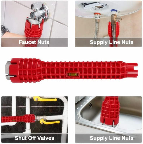 8-in-1 Faucet and Sink Installer, Anti-Slip Multifunctional Pipe Wrench Plumbing Tool for Sink/Bathroom/Kitchen Plumbing Tubing (Red)...