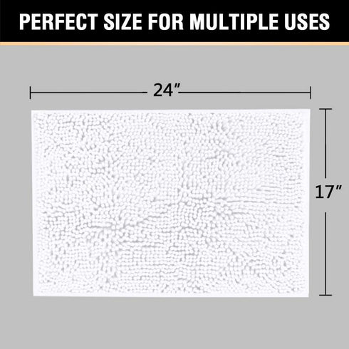 H.VERSAILTEX Pure White Bath Mat Bathroom Rug Bath Rugs for Bathroom Non Slip Bath Mats Extra Thick Chenille Rug 17" x 24" Absorbent Soft Shaggy W...