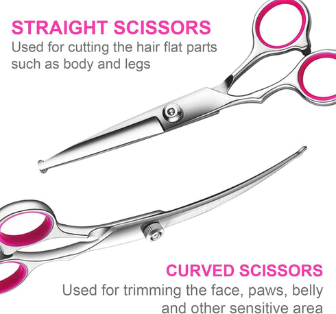 5 in1 Dog Grooming Scissors Kit, Professional Dog Scissors for Grooming with Safety Round Tips, Titanium Coated Grooming Scissors Kit for Dogs Cat...