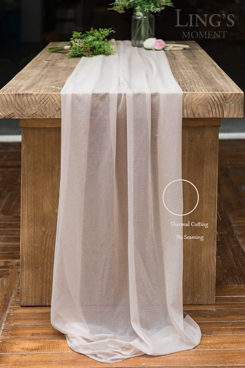 Ling's Moment 10Ft Nude Sheer Chiffon Like Table Runner Champagne Tulle Table Runner with Silver Sparkle for Elegant Wedding Rustic Boho Party Bri...