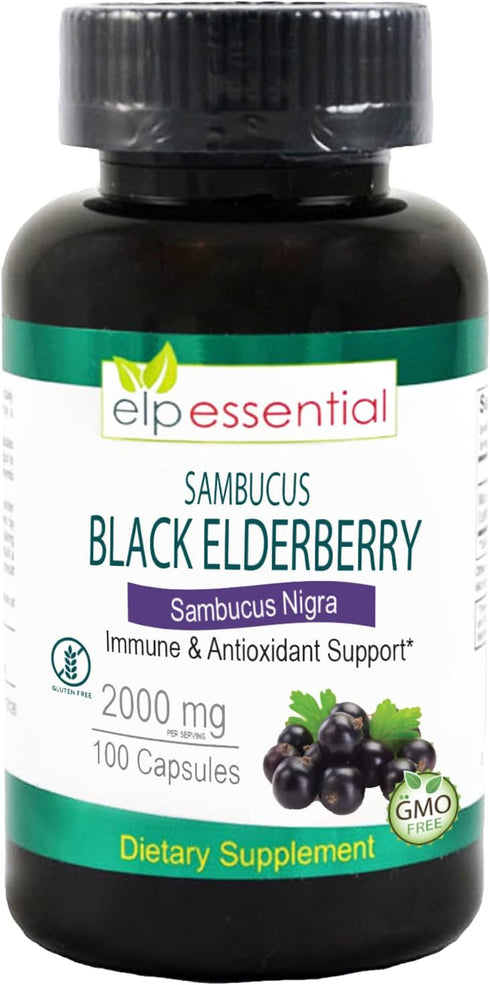 ELP ESSENTIAL Black Elderberry Capsules 2000mg | 100 Count | Super Concentrated Sambucus Extract,Antioxidant and Immune...