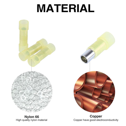 120pcs PA66 Nylon 12-10 AWG Wire Connectors Electrical Crimp Butt Connector Fully Insulated Splice Wire Terminals Yellow...