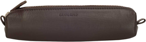 Italy Zippered Fountain Ballpoint Rollerball Pens and Pencils Case Holder Pouch Genuine Full Grain Soft Nappa Leather (Nappa Brown)...