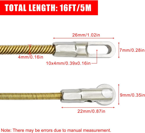 1 Set 16ft/5m Wire Threader, Fish Tape Fastener, Wire Pulling Tool, Electrician Wire Threader for Right Angle Conduit, Wall Channel and Floor Cond...