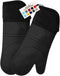 HOMWE Extra Long Professional Silicone Oven Mitt, Oven Mitts with Quilted Liner, Heat Resistant Pot Holders, Flexible Oven Gloves, Black, 1 Pair, ...
