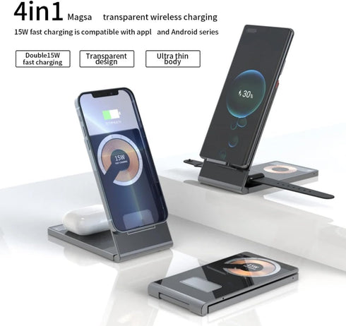 Wireless Charging Station Compact Sleek and Modern Design with 15 Watts Fast Charging Compatible with iPhone 15/14/13/12/11 Pro Max/XR/XS/8/8 Plus...