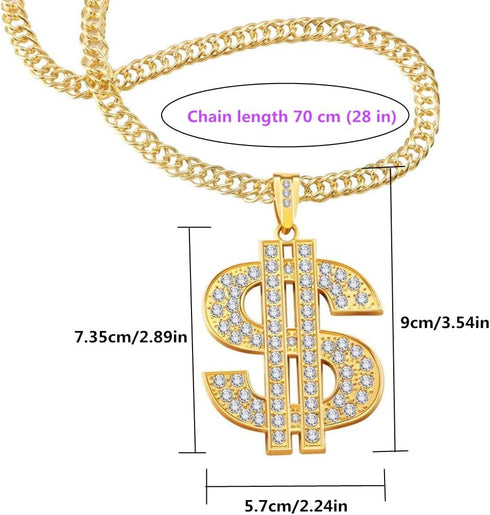 Gold Necklace Chain for Men with Dollar Sign, Bling Gold Plated Hip Hop Dollar Necklace Pendant Rhinestone Jewelry Punk Style...