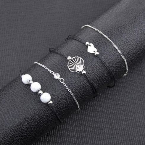 5pcs Bracelets for Womens, Charm Bead Shell Jewellery Bohemia Beach Seashell Ankle Bracelet Stackable Summer Daily Rope Women Bracelet...