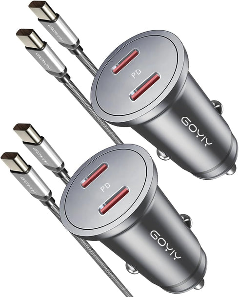 USB C Car Charger with 60W Braided USB C Cable 3ft, 2-pack?Mini 60W USB C Fast Charging Cigarette Lighter, Dual PD3.0 Compatible with iPhone 15, G...