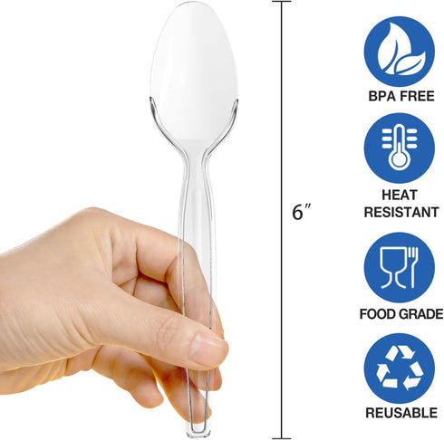 POSATE Heavy Duty Plastic Spoons - Food-Grade Disposable Material, Clear, Pack of 30...