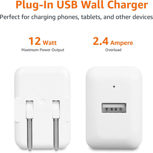 Amazon Basics 12W One Port USB-A Wall Charger (2.4A) for Phones (iPhone 15/14/13/12/11/X, Samsung, and more), Pack of 2, White...