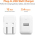 Amazon Basics 12W One Port USB-A Wall Charger (2.4A) for Phones (iPhone 15/14/13/12/11/X, Samsung, and more), Pack of 2, White...