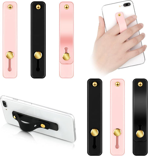 Weewooday 6 Pieces Phone Grip Holder Cell Phone Grip Strap Telescopic Finger Strap Stand Universal Finger Kickstand for Most Smartphones(Black, Pi...