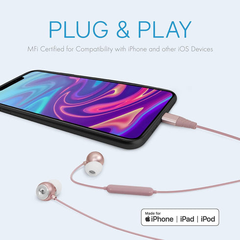 Realm Lightning Earbuds Apple MFi Certified Headphones, in-Ear Headphones with Lightning Connector, Built-in Microphone, Hands-Free Calling and Tr...