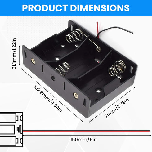 SDTC Tech 2-Pack 3 Slot D Cell Battery Holder 4.5V D Size Battery Case Box with Wire Leads...