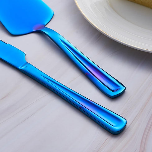 Blue Cake Knife and Server Set, 13-inch Stainless Steel Cake Cutting Set, Elegant Cake Cutter Set for Wedding, Birthday, Parties, Anniversary...