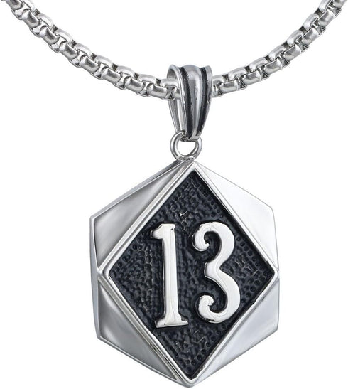 Large Heavy Lucky Number 13 Celtic Gothic Mens Stainless Steel Necklace + Rolo Chain...