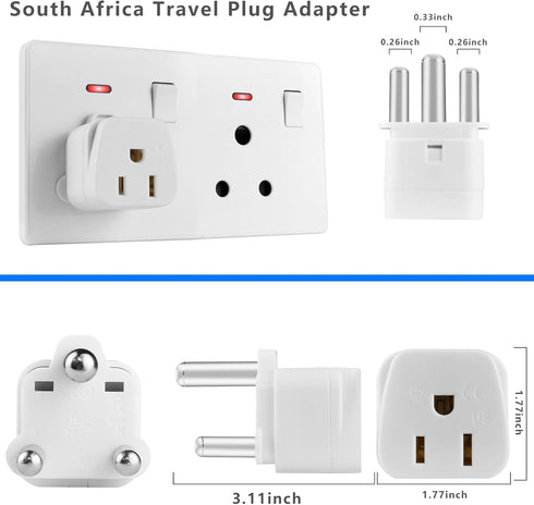 South Africa Travel Plug Adapter,South Africa Plug Adapter 3 Prong Safe Grounded USA to Any Type M for Country Such as Botswana,Nepal Pakistan,Nam...
