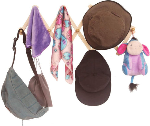 AMAPON Accordion Style Expandable Wall Wooden Coat Rack 13 Hooks (Pegs) Hang Hats Jackets Coffee Mug Purses Necklaces Towels Cap Leash Scarves Dat...
