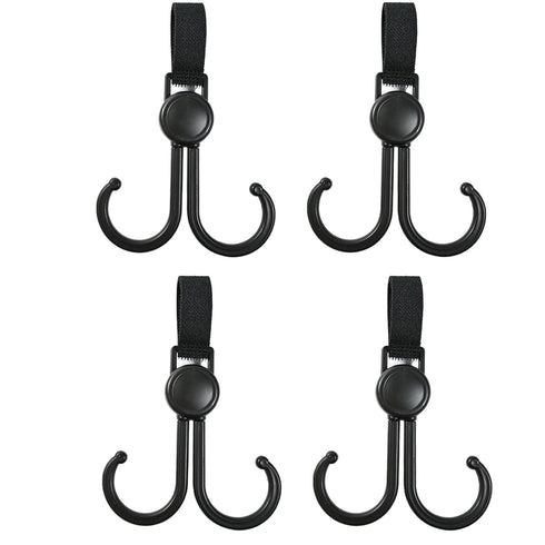 4 Pack Hooks for Baby Stroller, Black Mommy Clips, Universal and Adjustable Hooks for Bags Durable Hold 20lbs...