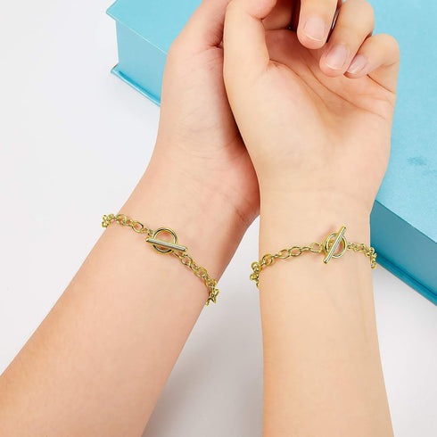 Junkin 20 Pieces Chain Bracelets Stainless Steel Link Bracelet Round Link Chain Bracelets with OT Toggle Clasp Jewelry Bracelet Making Chain for W...