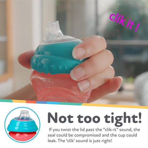 Nuby Clik-It Soft Spout No-Spill Easy Grip Sippy Cup for Boys - (3-Pack) 10 Oz - 6+ Months...