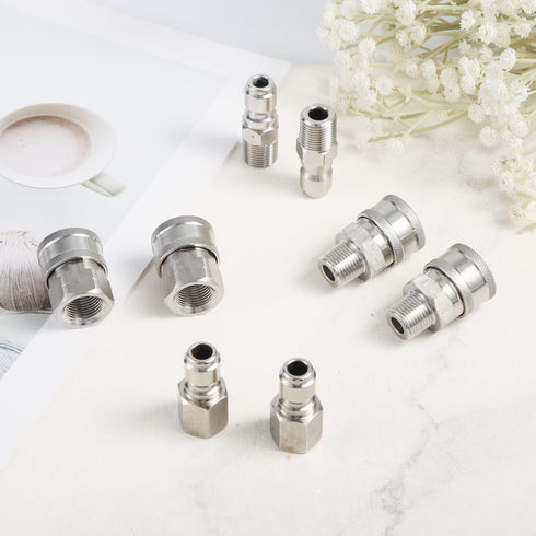 8pcs Pressure Washer Fast Connect, 1/4in Pressure Washer Adapter Set Male & Female Thread Pressure Washer Couplers Fittings Stainless Steel Power ...