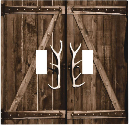 Farmhouse Antler Barn Door 2 Gang Double Toggle Light Switch Cover Decorative Wall Plate Electrical Faceplate For Country Farm Bathroom Home Livin...
