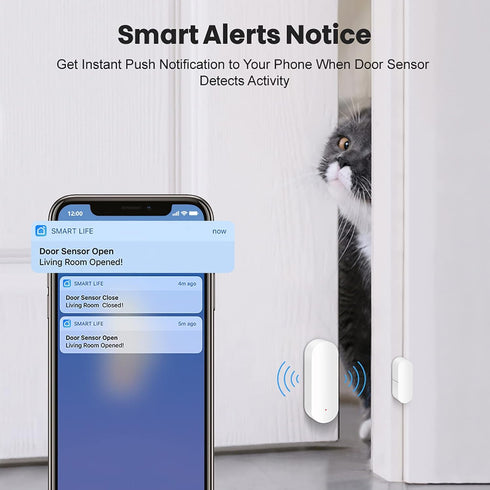 Door Window Sensor: Smart Tuya Door Sensor Free App Real-time Alerts, Wireless WiFi Window Contact Sensor for Home Security & Smart Home Automatio...