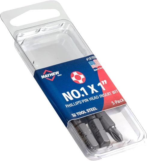Mayhew Tools 18760-5 USA Phillips Pin Head Insert Bit, No. 1 x 1", 5-Pack...