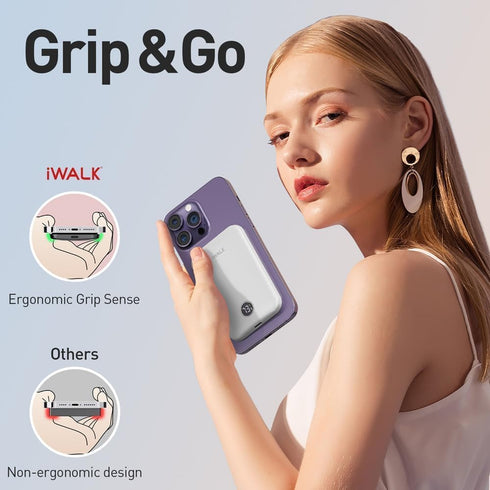iWALK Magnetic Portable Charger,5000mAh 18W Wireless Slim Power Bank Battery Pack with LED Display and Comfortable Grip Only Compatible with iPhon...