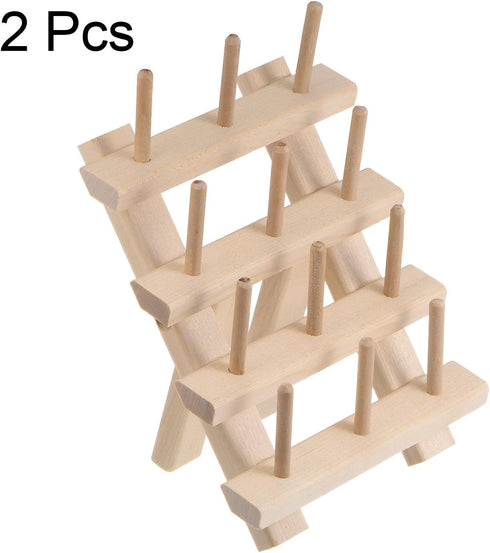 HARFINGTON 2pcs 12 Spools Small Foldable Wooden Thread Rack Thread Holder Sewing Embroidery Thread Organizer Hair braiding Rack for Sewing Braidin...