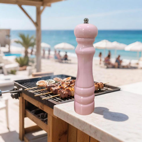 Summer Party 8-Inch Wooden Salt or Pepper mill– Oak Manual grinder with Ceramic Core, Adjustable Coarseness, BBQ, Manual Pepper Grinder,Camping Sp...