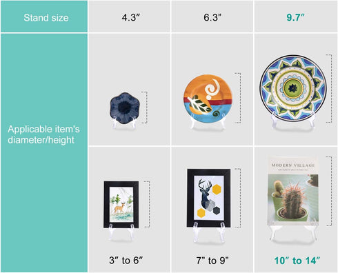 Comgrow 6 Pack 9.7 Inch Large Upgraded Anti-Slip Sturdy Acrylic Easel Plate Display Stands, Clear Photo Holder Picture Frame Stand, Displays Decor...