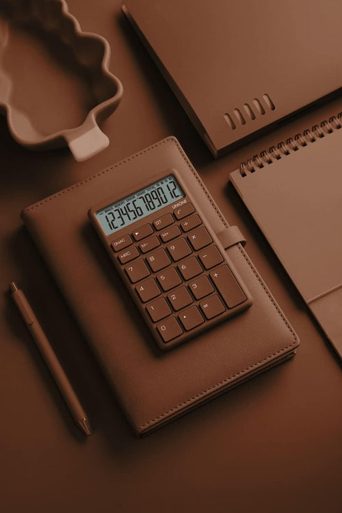 UNIONE Pocket & Desktop Beige Calculator with a Bright LCD, Dual Power Handheld Desktop. Color. Business, Office, High School...