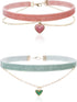 2Pcs Bling Bling Velvet Choker Necklace Set with Heart Pendant - Romantic Pastel Pink and Mint Green - Adjustable Collars for Women...
